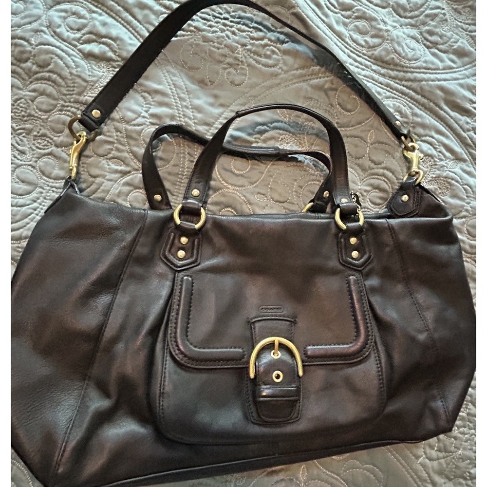 Coach Campbell Buckle Hobo Black Leather Shoulder Bag  Brass Hardware - Picture 2 of 14
